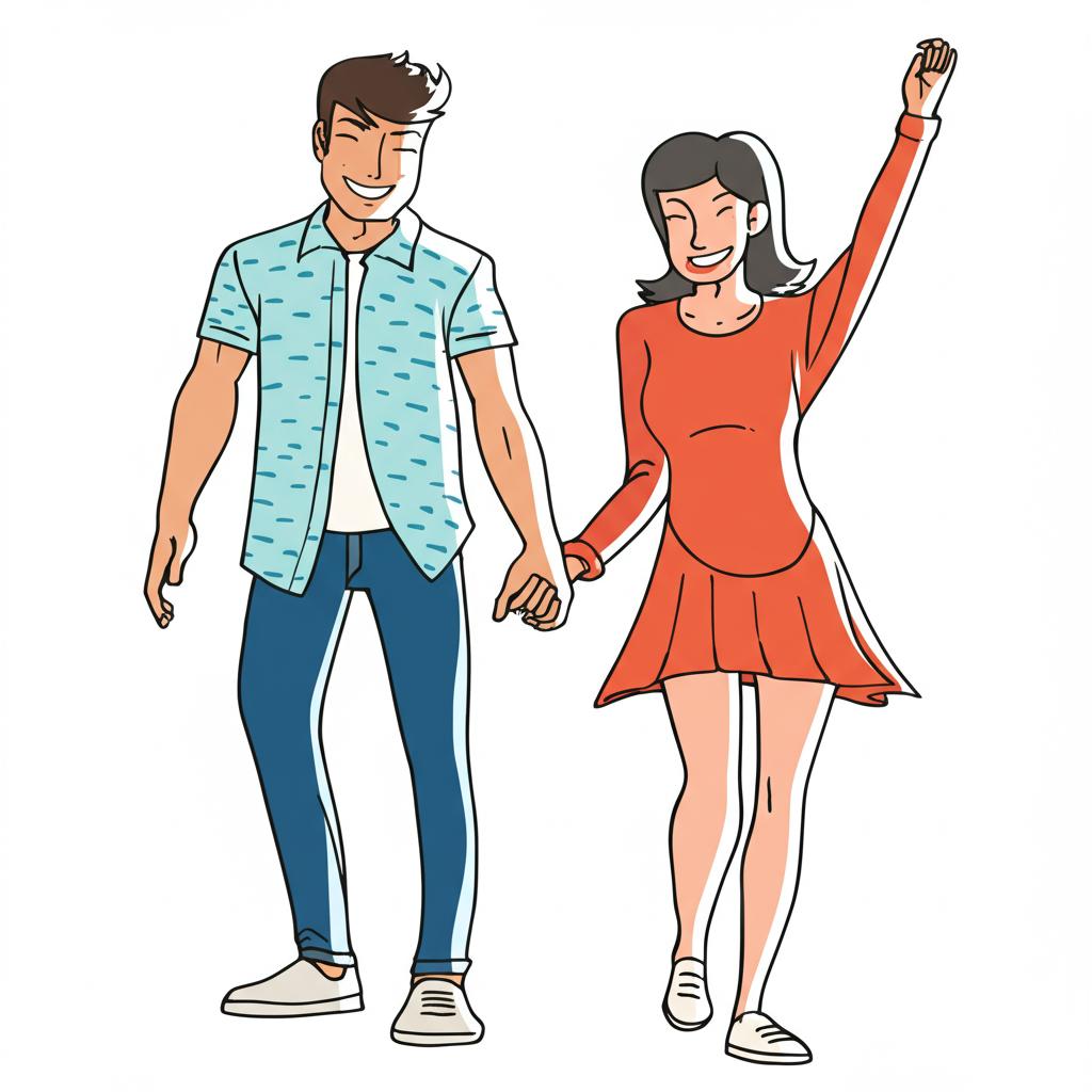 Illustration of a couple holding hands and smiling, looking happy and connected