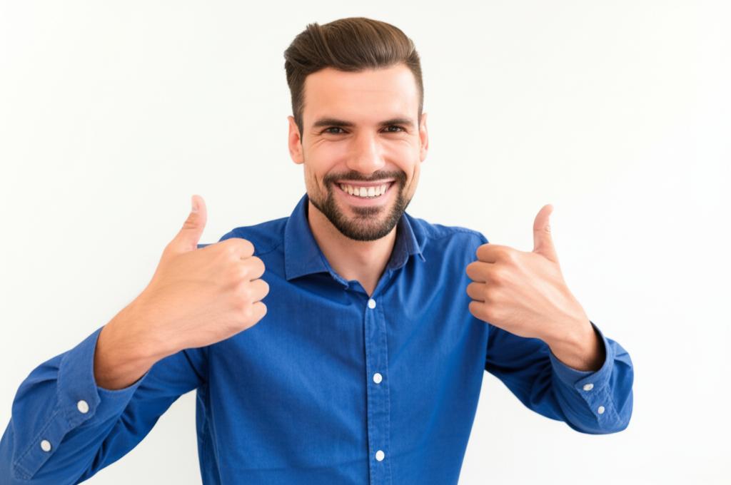 A man smiling confidently, symbolizing positive change and improved mood after overcoming performance issues. Brighter setting.