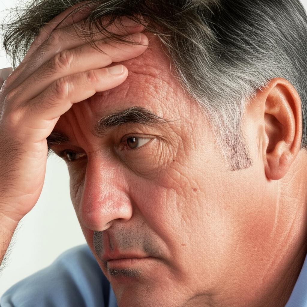 man looking stressed or thoughtful about health