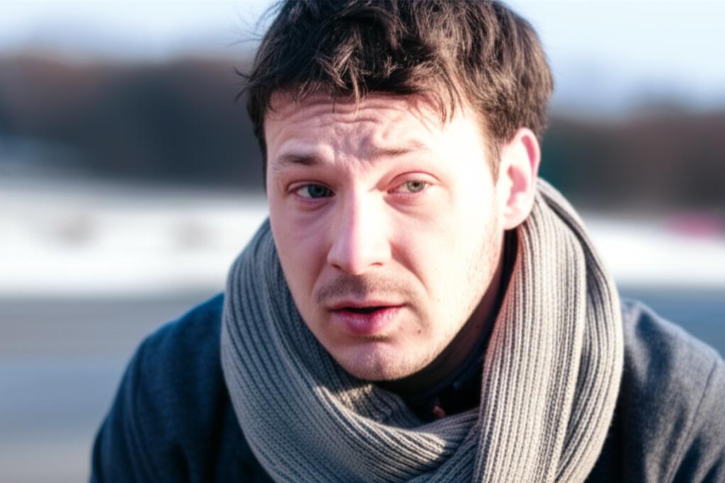 Man feeling cold and tired, looking concerned