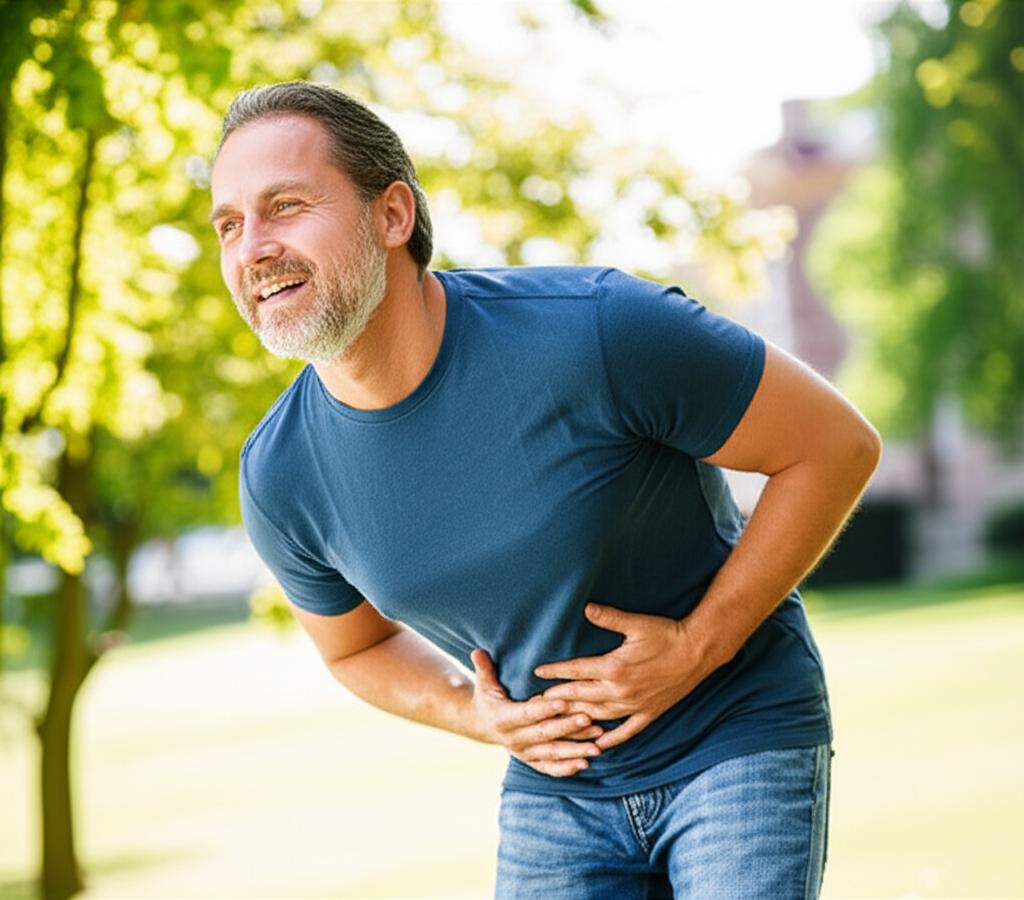 Man looking relieved and active after resolving prostate discomfort
