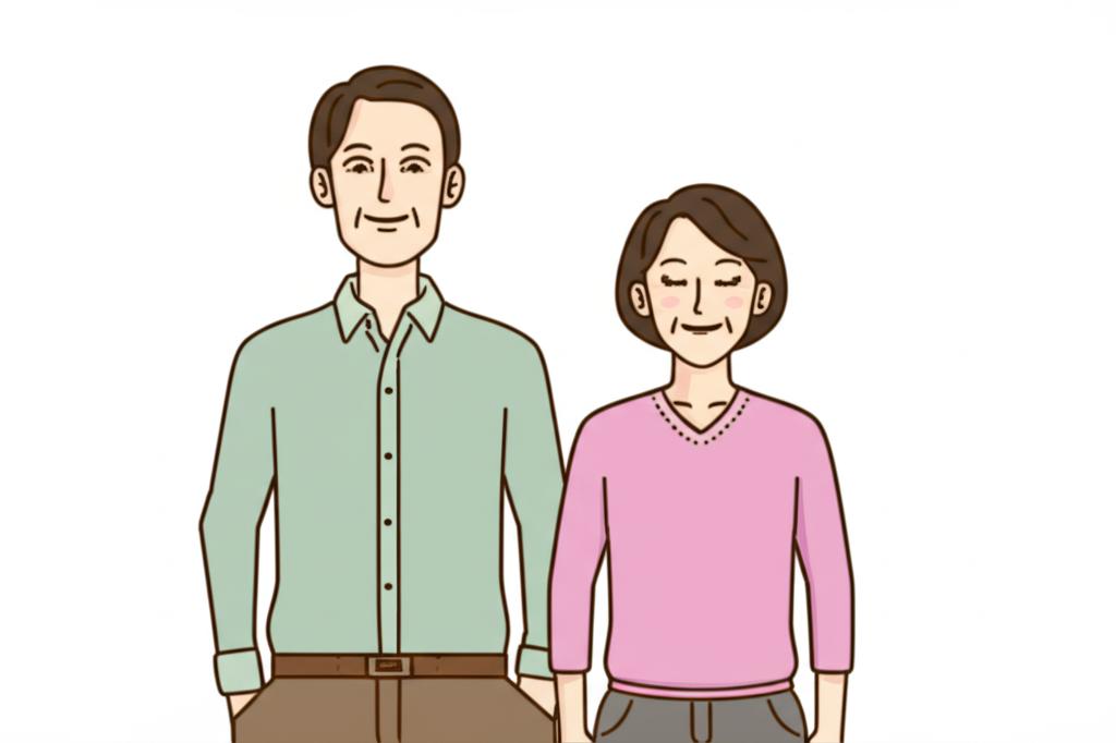 Happy middle aged man with his wife, showing renewed confidence and vitality, illustration